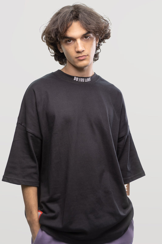 Camiseta extragrande de algodón con media manga y cuello redondo ⚫️ /Cotton oversized crew neck hala sleeved T-shirt ⚫️.